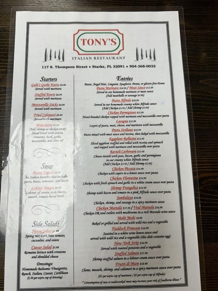 Tony's Italian Restaurant Menu image 4